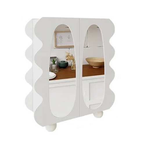 Modern White Shoe Storage Wave Design Wooden Mirror Shoe Cabinet