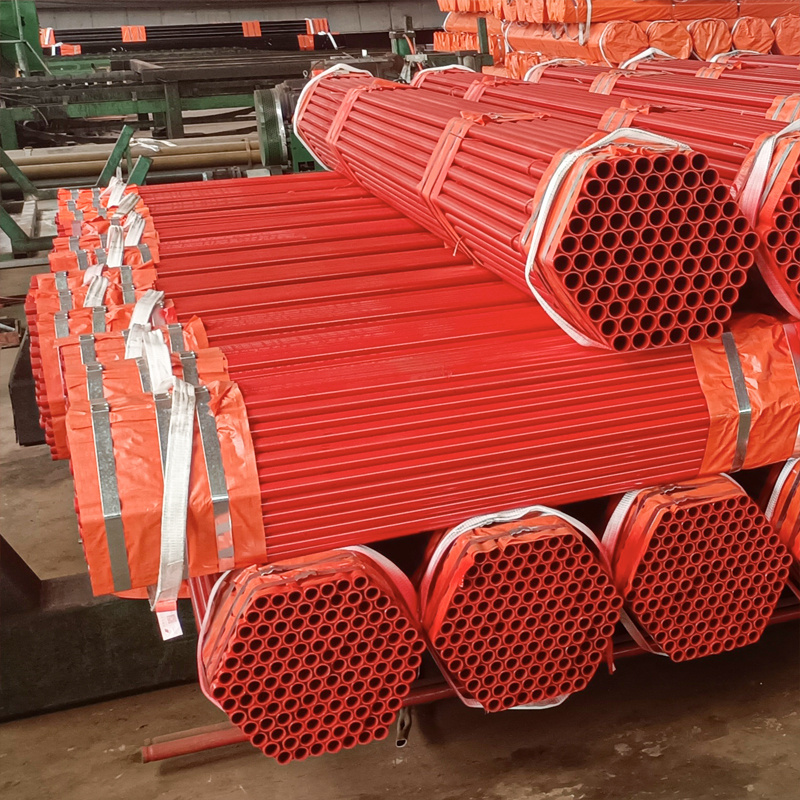 Welded steel pipe tube with end grooved and red painting fire pipe for fire sprinkler system building