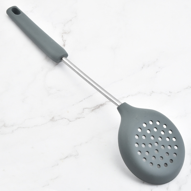 Heat Resistant Kitchen Silicone Slotted Spoon Non Stick Cooking Utensils Skimmer with Stainless steel handle Utensils