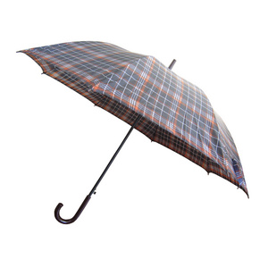 Plaid polyester fabric straight rain umbrella