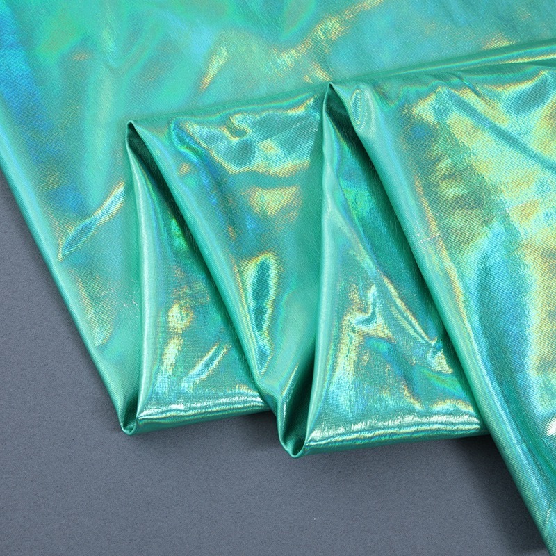 Shiny Metallic Yoga Fabric Swim Fabric 89% Polyester 11% Elastane Spandex Hologram Fabric