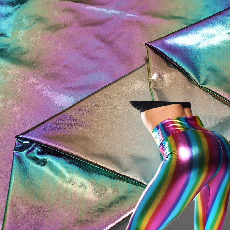 Shiny Metallic Yoga Fabric Swim Fabric 89% Polyester 11% Elastane Spandex Hologram Fabric