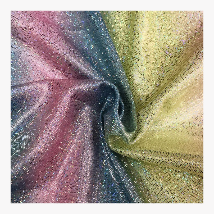 Customized Color And Style High Elastic Fingerpoint Foil Glitter 80 Nylon 20 Spandex Mystique Spandex Knitted Fabric Decoration