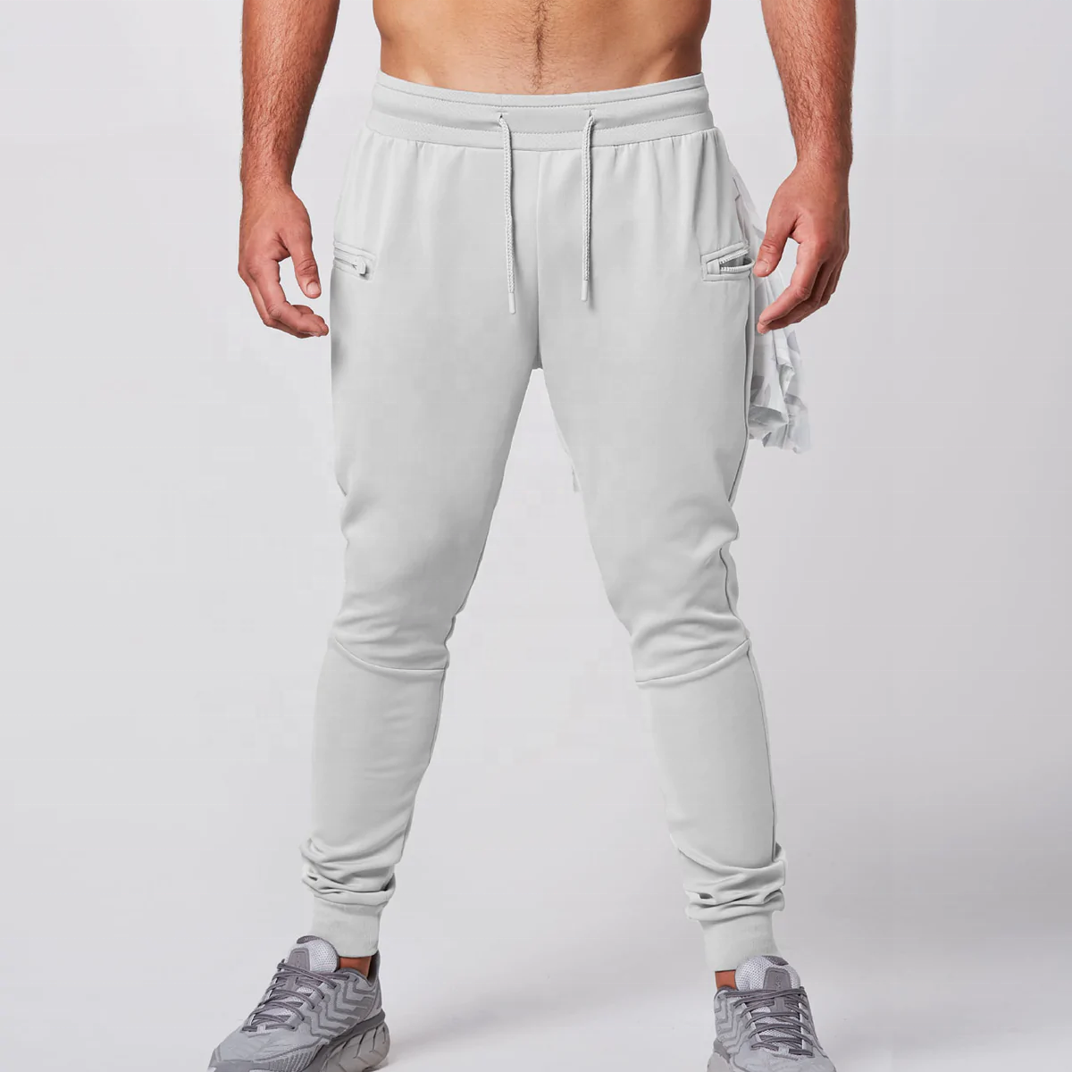 Wholesale sweatpants with zipper pockets back loop gym jogger sweat pants running training sports mens joggers pants