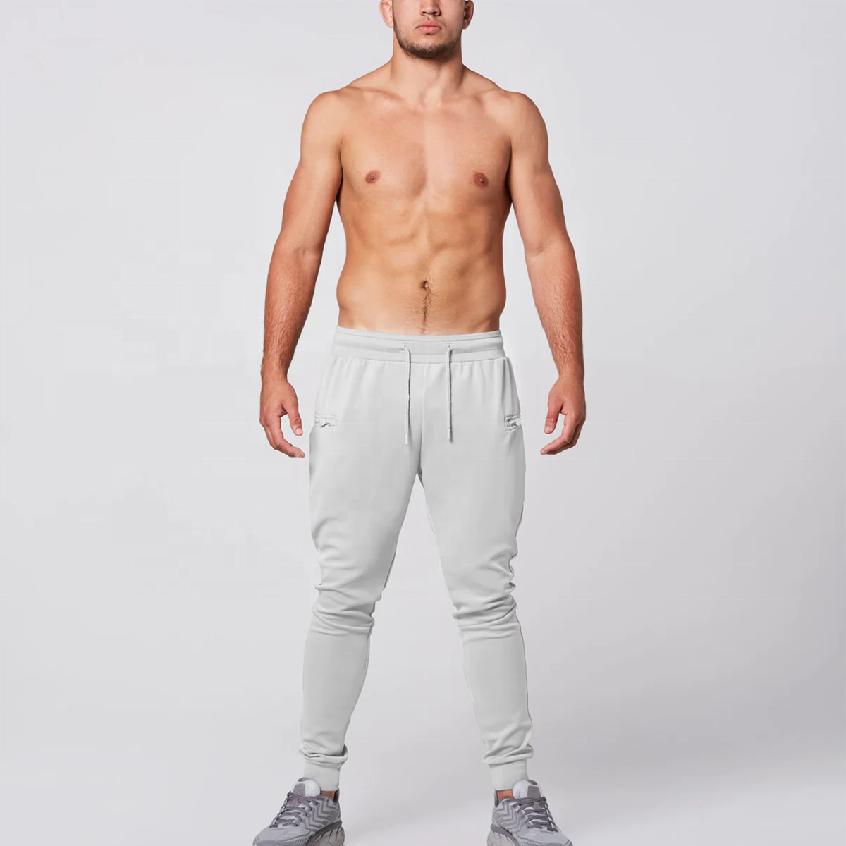 Wholesale sweatpants with zipper pockets back loop gym jogger sweat pants running training sports mens joggers pants