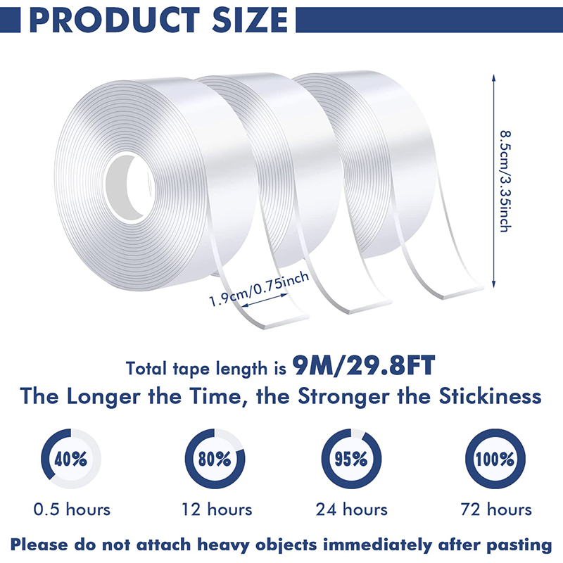 Custom Size Double Sided Nano Tape Reusable Silicone Adhesive 2mm Acrylic Foam Waterproof Greenhouse Masking Pressure Sensitive