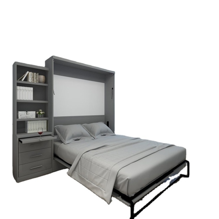 Invisible Folding Bed Integrated Cabinet Automatic Manual Bed Frame with bookcase cabinet