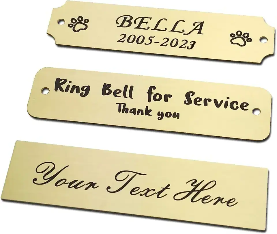 Custom Stainless Steel Pet Tag Personalized Metal Label Engraved Brushed Brass Dog Nameplate Plaque Name Plate