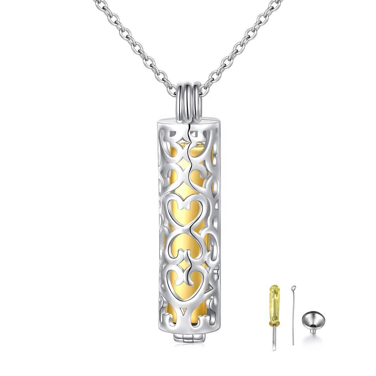 Factory Sale Cremation Urn Memorial 925 Sterling Silver Cylinder Can Pendant Hollow Pet Urn Necklace