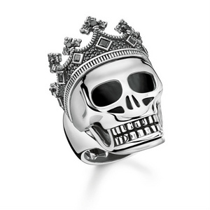 Luxury 925 Sterling Silver Jewelry Black Zircon Crown Skull Skeleton Rings For Men YaFeiNi