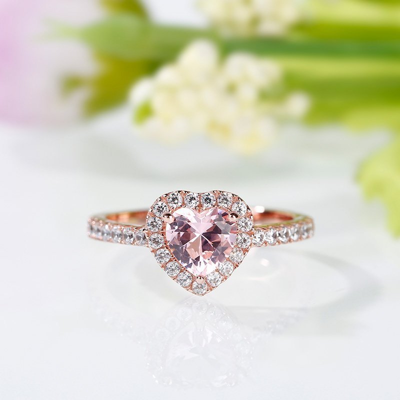 925 Sterling Silver Rose Gold Plated Heart Cut Crystal Cubic Zirconia CZ Diamond Wedding Engagement Ring