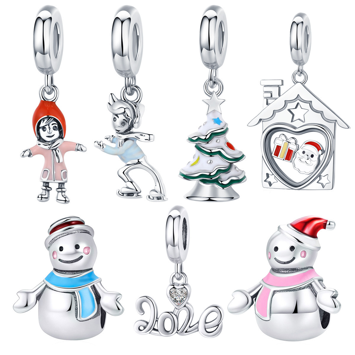 Christmas Charms Theme Jewelry 925 Sterling Silver Enamel Charm for Bracelet Making