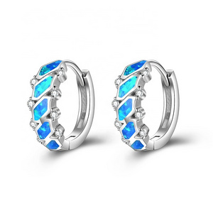 Statement Korean 925 Sterling Silver Hypoallergenic Opal Huggies Hoop Earrings for Women