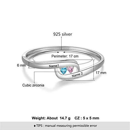 Sterling Silver 925 Jewellery Designer Engraved 2 Name Bangles Birthstone Promise Bangle