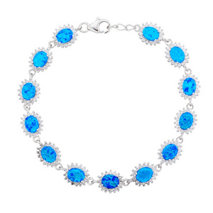 Fashion Women Jewelry 925 Sterling Silver Solid Blue Stone Opal Bracelet