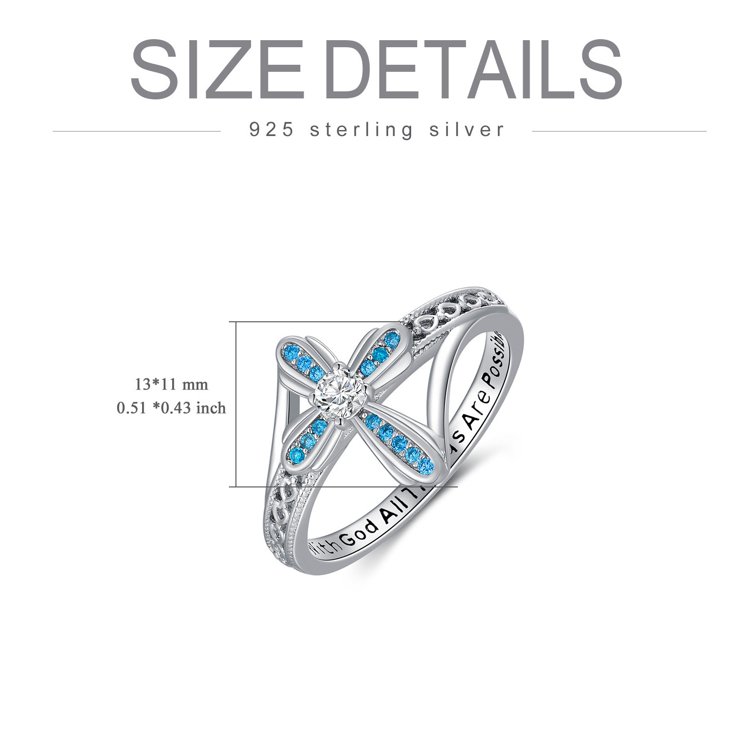 Christian Lettering Hollow Inlaid Crystal Cross Rings Women Engagement Wedding Zircon Ring