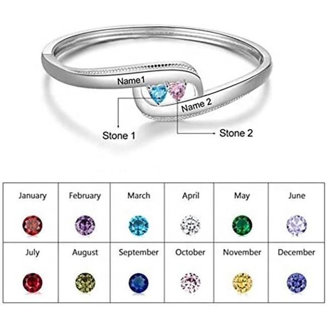 Sterling Silver 925 Jewellery Designer Engraved 2 Name Bangles Birthstone Promise Bangle