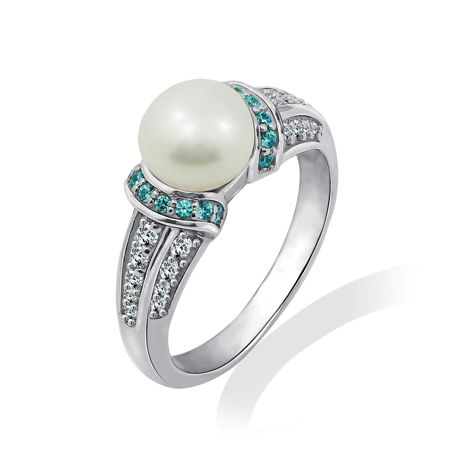 Dainty Women Ring Jewelry 925 Sterling Silver Platinum Plated White Freshwater Pearl Ring