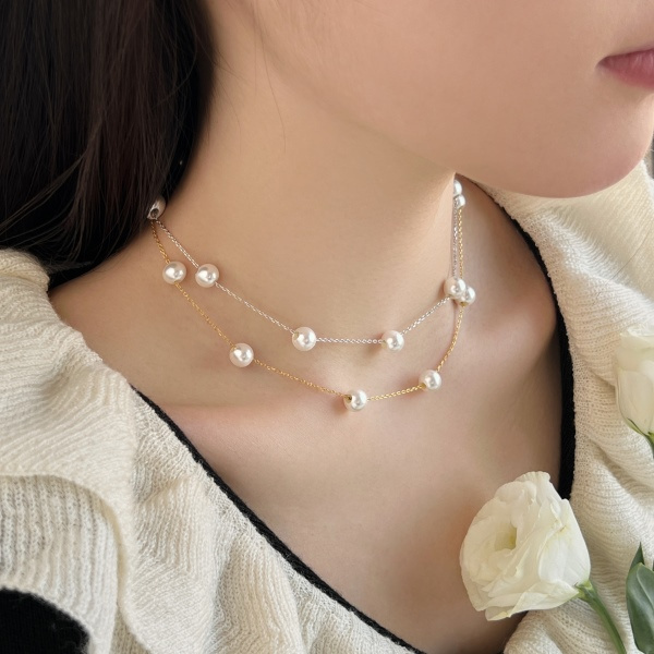 Hot Sale Jewelry Gifts Women Girls 925 Sterling Silver Gold Plated Adjustable Necklace Pearl Chain Necklace