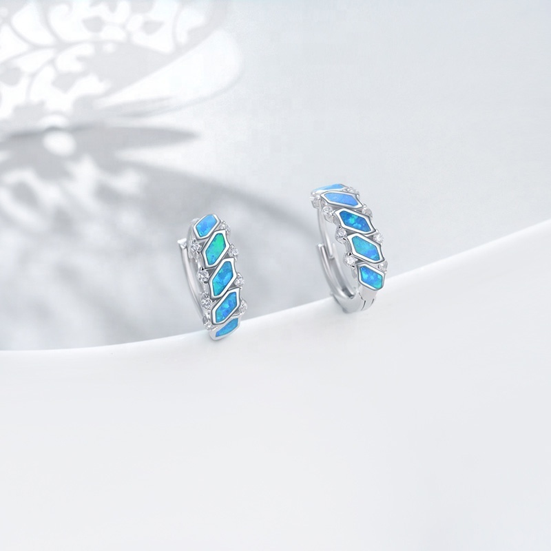 Statement Korean 925 Sterling Silver Hypoallergenic Opal Huggies Hoop Earrings for Women