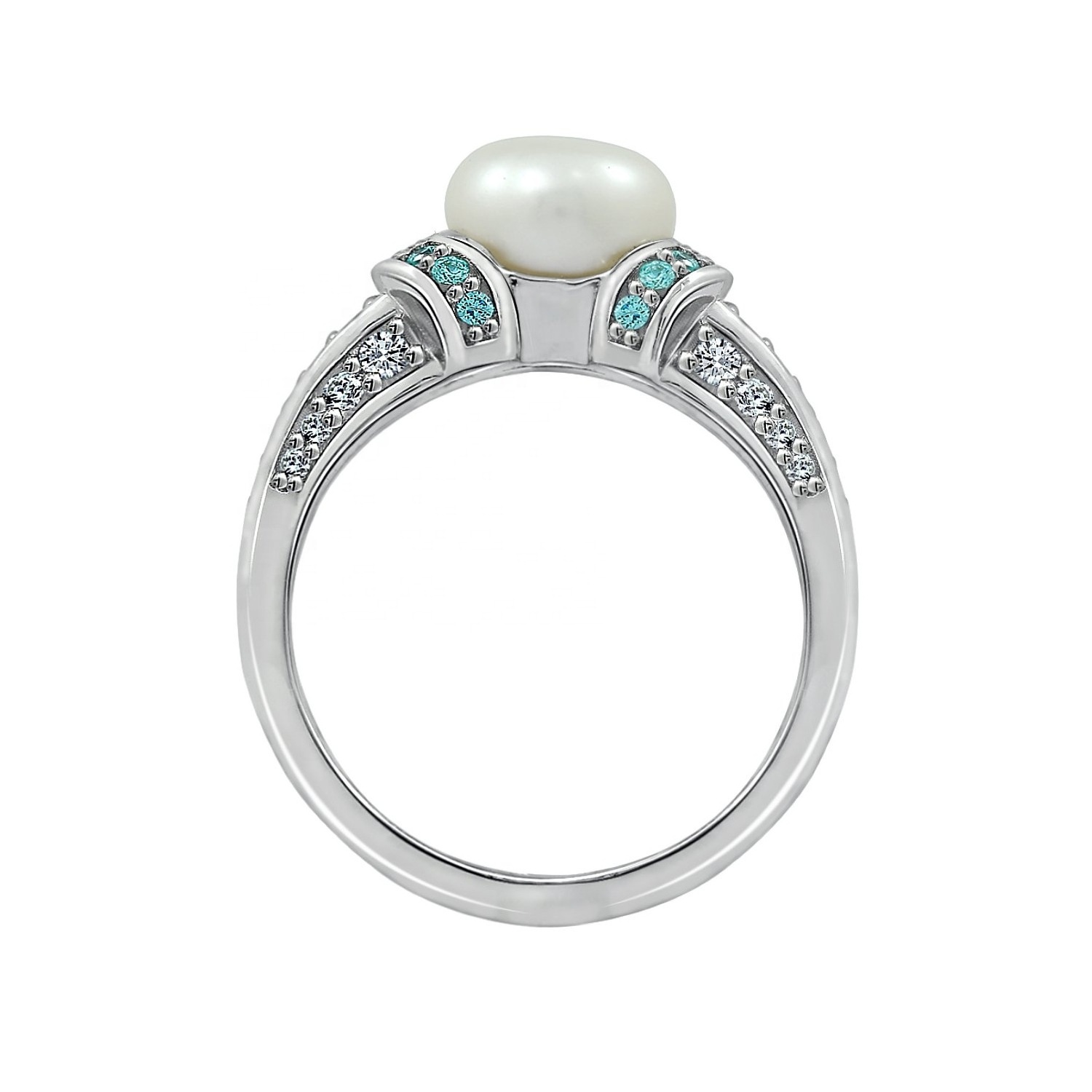 Dainty Women Ring Jewelry 925 Sterling Silver Platinum Plated White Freshwater Pearl Ring