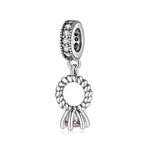 Luxury Designer Custom DIY Jewelry Pendant Bead 925 Sterling Silver Pink Cubic Zircon Charm