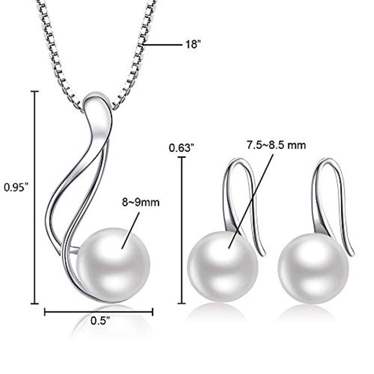 Wedding Bridal Jewelry Set 925 Sterling Silver Rhodium Plated Pearl Necklace And Earrings Set For Women