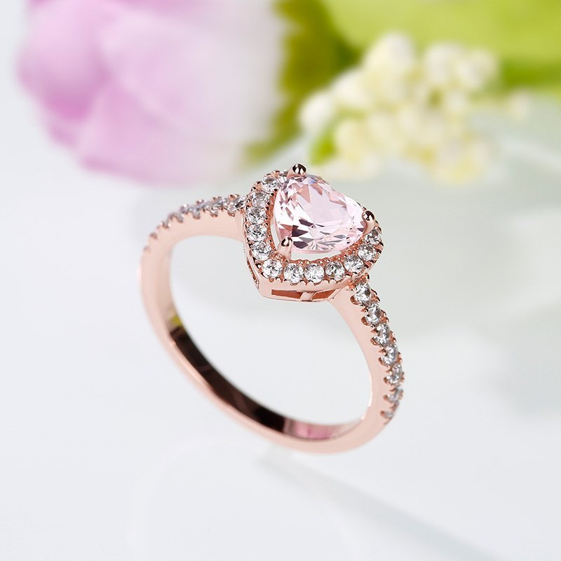 925 Sterling Silver Rose Gold Plated Heart Cut Crystal Cubic Zirconia CZ Diamond Wedding Engagement Ring