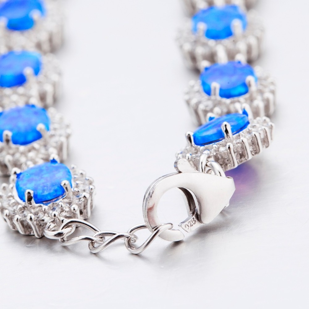 Fashion Women Jewelry 925 Sterling Silver Solid Blue Stone Opal Bracelet