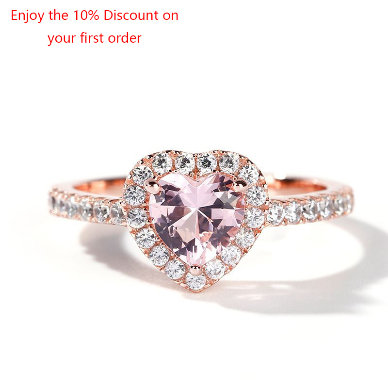 925 Sterling Silver Rose Gold Plated Heart Cut Crystal Cubic Zirconia CZ Diamond Wedding Engagement Ring