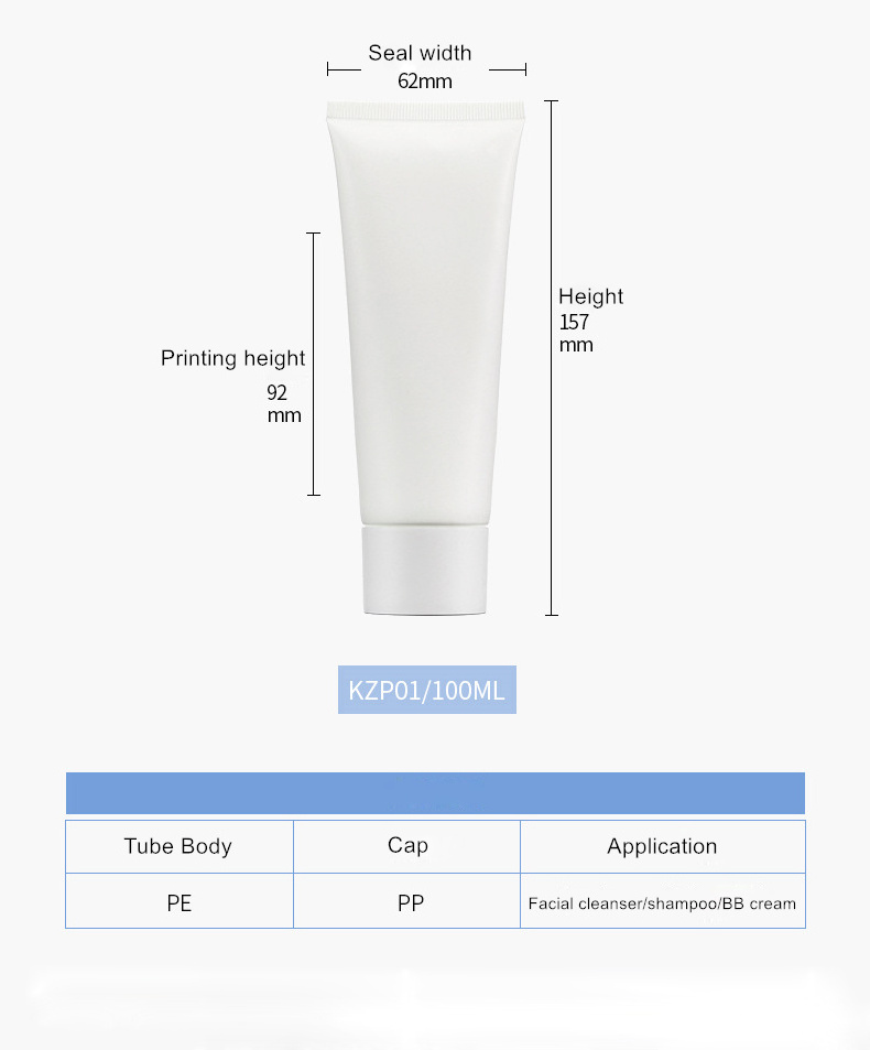 OEM Empty Packaging White Cosmetic Body Lotion Hand Cream Sunscreen PE Plastic Squeeze Soft Tube