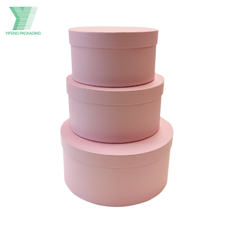 Hot sale 3-piece cylindrical flower shop portable box romantic pink round flower box gift box