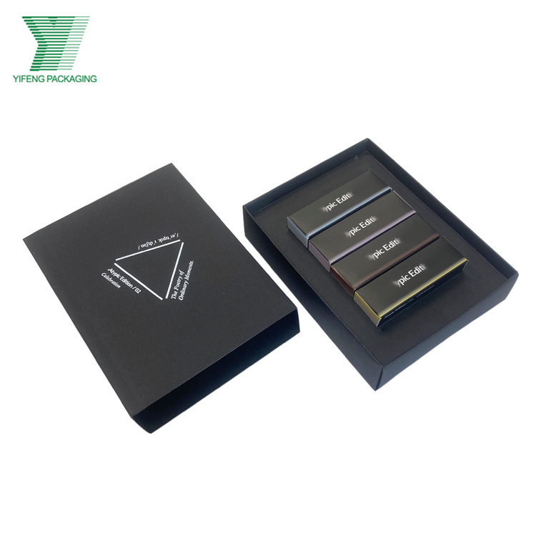 Custom logo wholesale luxury cardboard paper sliding drawer packaging boxes black drawer with puller gift box with foam inserts