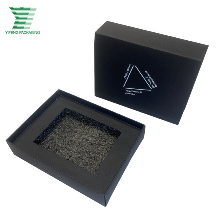 Custom logo wholesale luxury cardboard paper sliding drawer packaging boxes black drawer with puller gift box with foam inserts