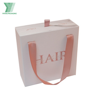 CMYK Customized Logo Sliding Out Box Ribbon Handle Printing Cardboard Drawer Box for Wigs Hair Extension Packaging