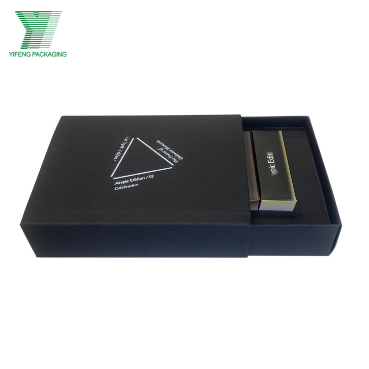 Custom logo wholesale luxury cardboard paper sliding drawer packaging boxes black drawer with puller gift box with foam inserts