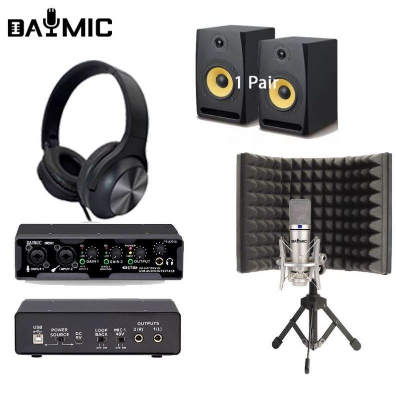 Professional Studio recording kit Monitors speaker Microphone Headphones sound card home Broadcast livestream Equipment