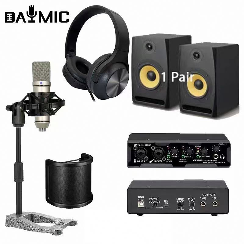 Professional Studio record Monitors speaker Microphone Headphones sound card home club Broadcast Recording Equipment Kit