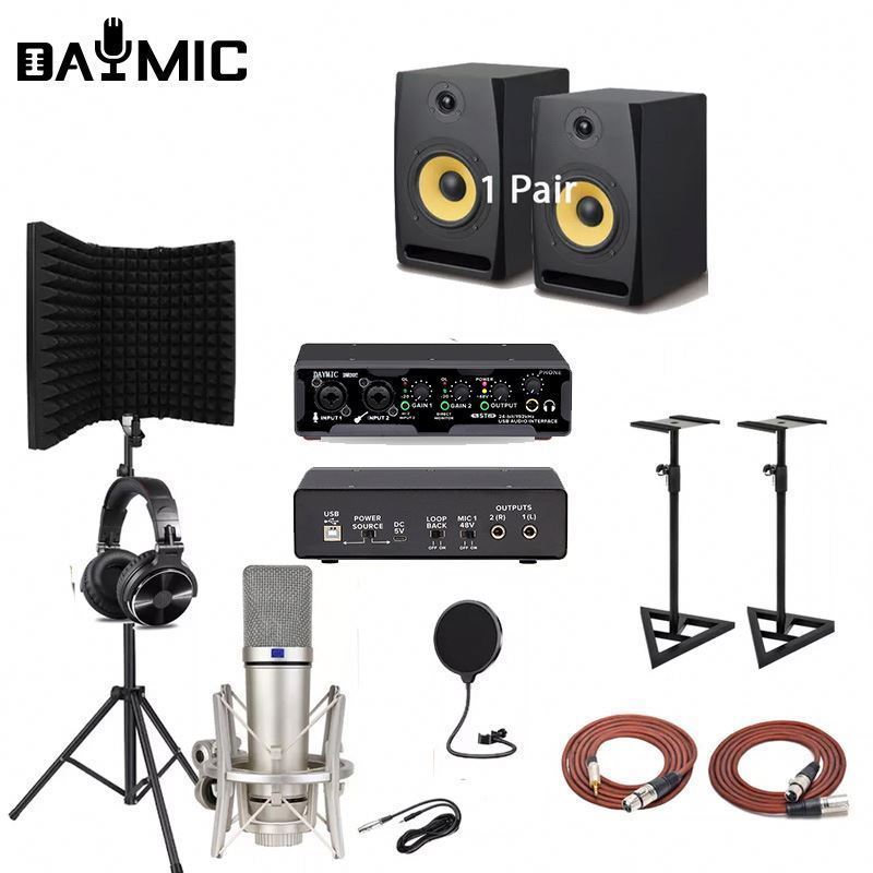 Professional Studio record Monitors speaker Microphone Headphones sound card home club Broadcast Recording Equipment Kit