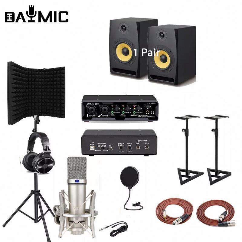 Professional Studio recording kit Monitors speaker Microphone Headphones sound card home Broadcast livestream Equipment