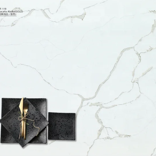 Calcatta Gold Quartz 18mm-30mm thick Calacatta Gold White Quartz Stone Countertops SlabsPopular