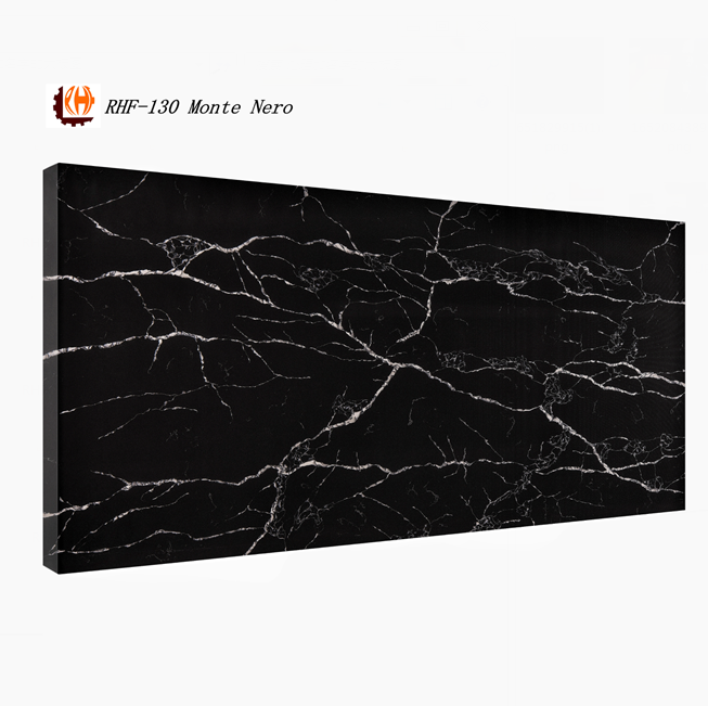 Black Quartz Vanity Countertops Kitchen Stone Slab With white Veins Flat Edge Prefab Artificial Quartz Stone Countertop Island