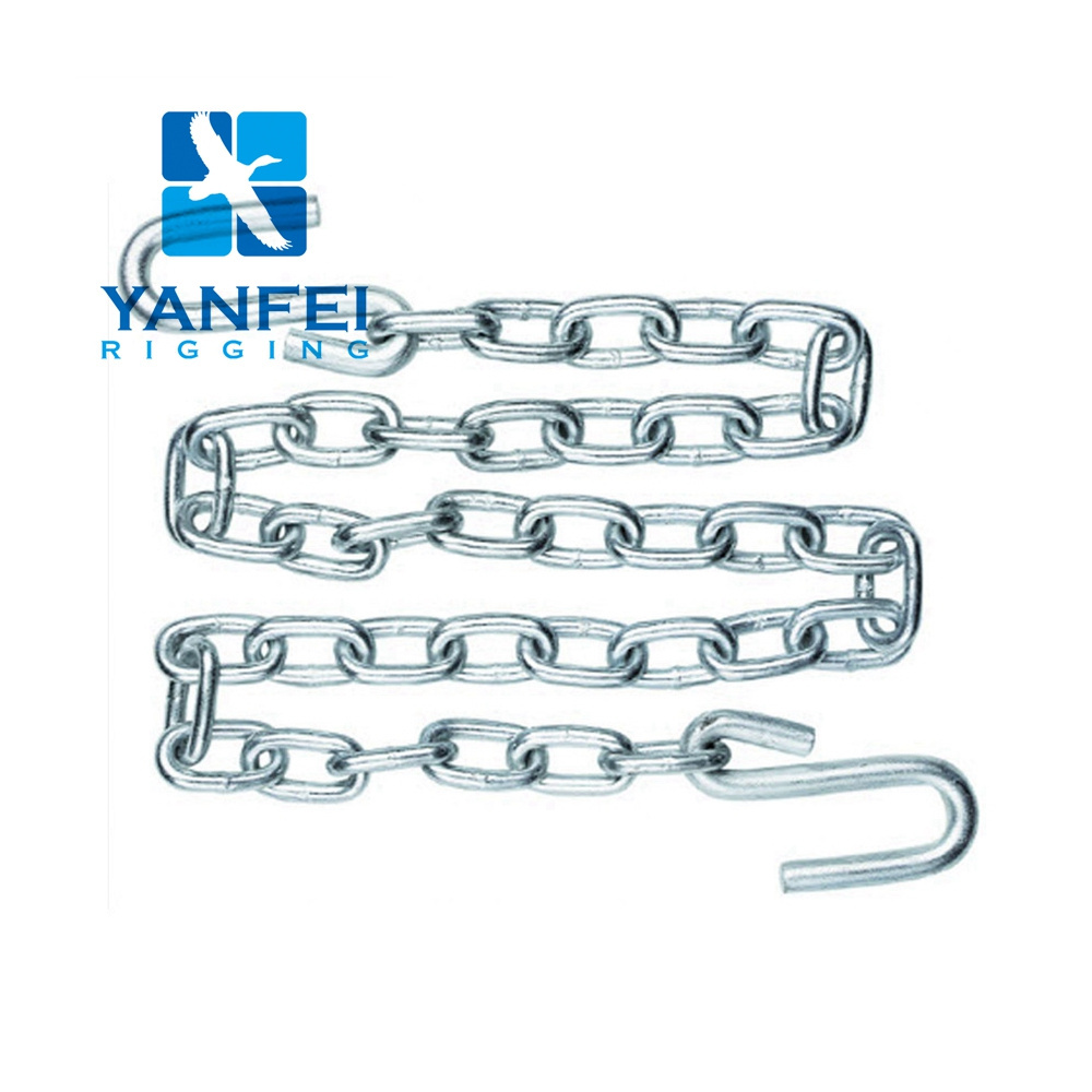 Factory customized Heavy Duty g30 Proof Coil Trailer Safety Chain With 2 Latch S Hooks on both ends tie down chains