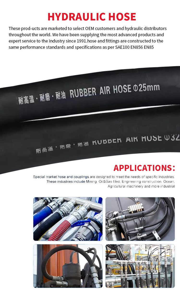 Super Long Service Life Industrial Hydraulic High Pressure Rubber Hoses Pipe Assembly Flexible Hydraulic Hose