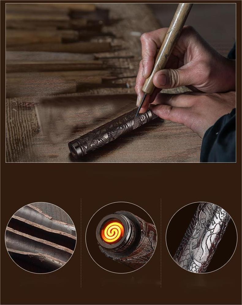 New USB Charging Lighter Cigarette BBQ Lighter Chinese Style Wooden Electric Arc Lighter