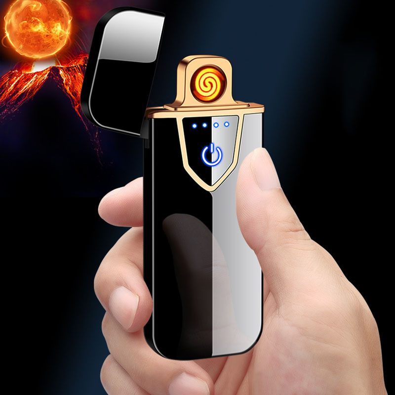 USB Rechargeable Windproof Flameless Lighter Ultra Thin Lighter Led Display Cigarette Lighter