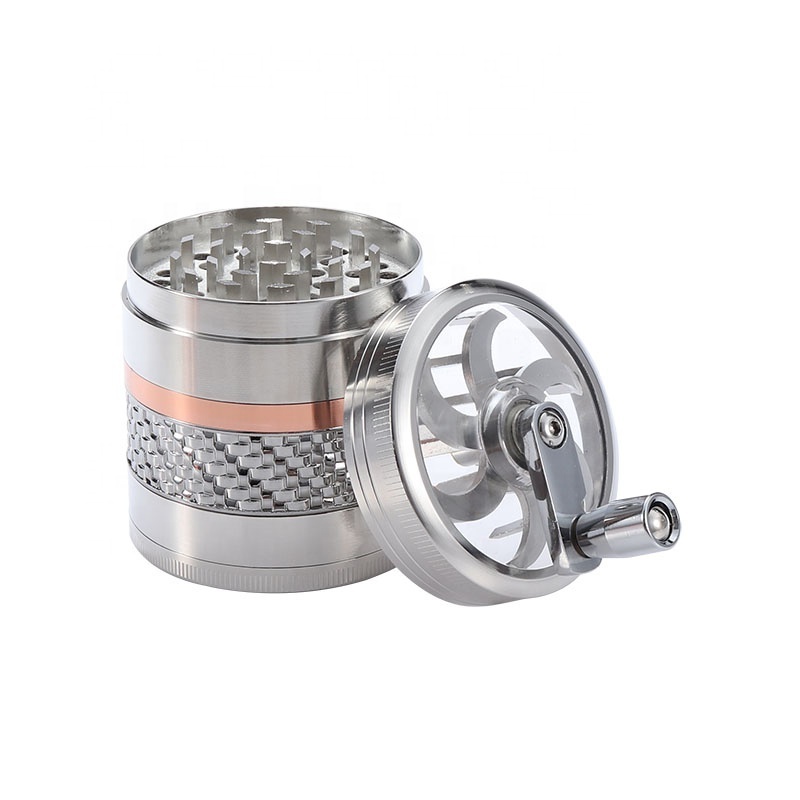 Rukioo Factory Wholesale 2.5 inch Zinc Alloy herb Grinder 4 Parts Smoking Accessories  hand-operated herb mill with window