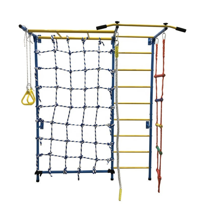 2024 Kids Indoor Fitness and Play Equipment Wall Mount Monkey Bars with Monkey Rope Swing and Climbing Rope Ladder