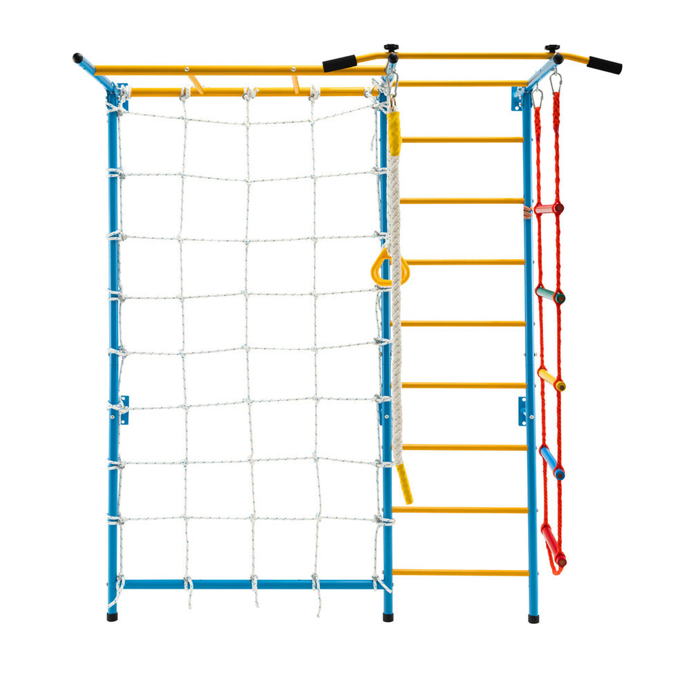 2024 Kids Indoor Fitness and Play Equipment Wall Mount Monkey Bars with Monkey Rope Swing and Climbing Rope Ladder