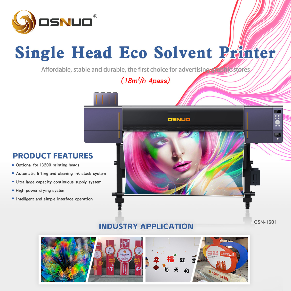 Factory baner printing machine car wrap vinyl sticker printer single i3200 printer eco solvent printer 1.6m